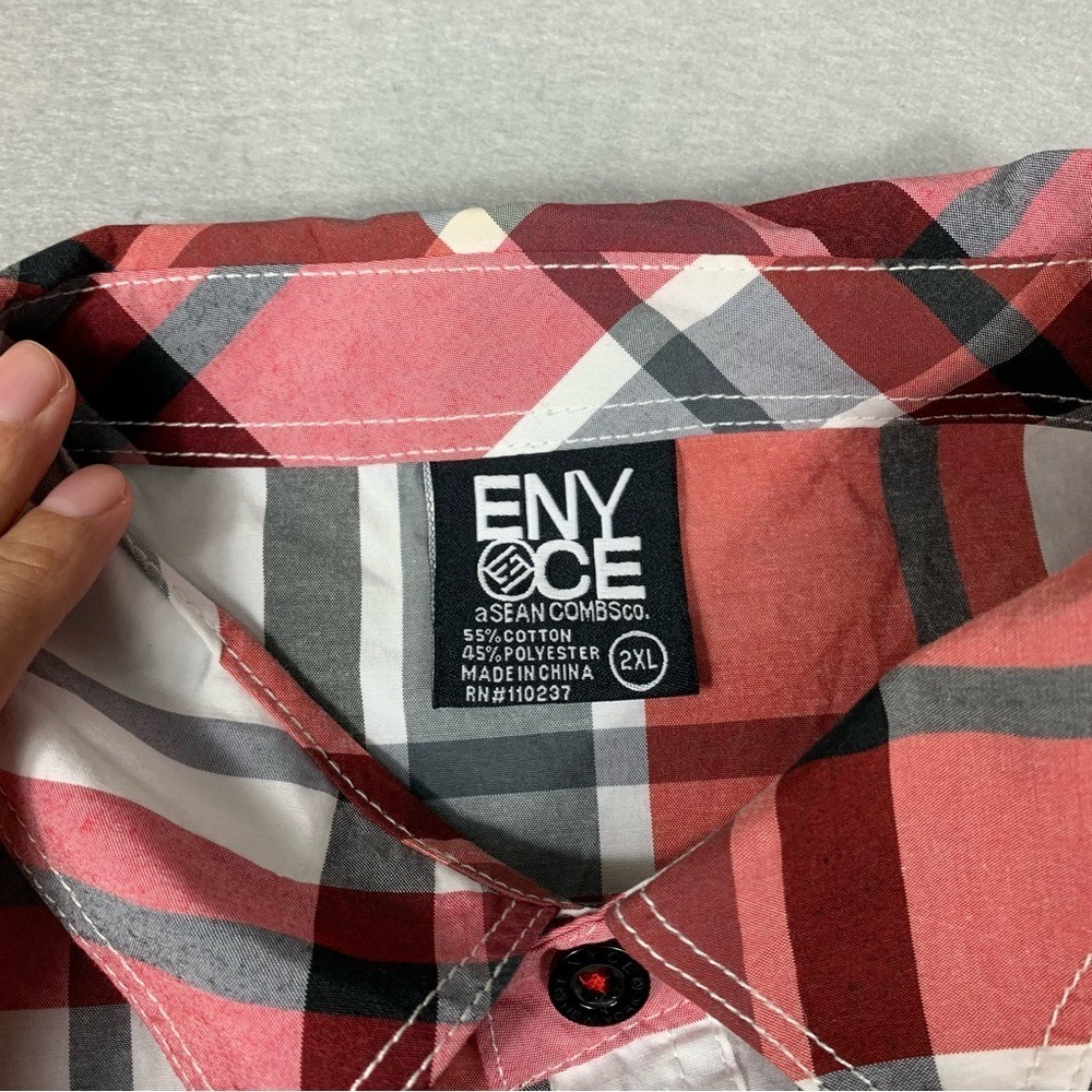 Y2K Enyce Shirt Mens 2XL Red Plaid Short Sleeve Western Button Up Sean Combs - Picture 3 of 14